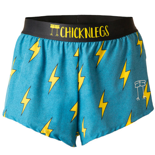 Ghost image of Chicknlegs men's 2 inch split running shorts in the blue bolts design