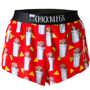 Ghost image of Chicknlegs men's 2 inch split running shorts in the burritos design