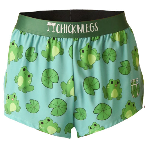 Men's 2 inch split running short in the fartlek frog design, a ghost image is shown.