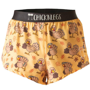 Ghost image of Chicknlegs men's 2 inch split running shorts in the pardon turkey design