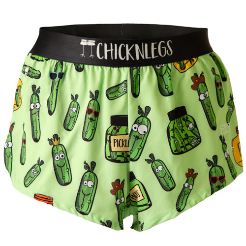 Ghost image of Chicknlegs men's 2 inch split running shorts in the pickles design