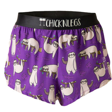 Ghost image of Chicknlegs men's 2 inch split running shorts in the sloths design