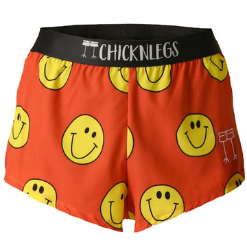 Ghost image of Chicknlegs men's 2 inch split running shorts in the smiley design