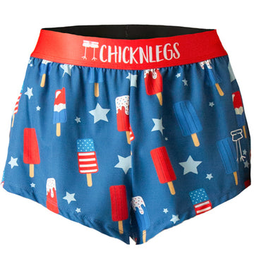 Ghost image of Chicknlegs men's 2 inch split running shorts in the USA Popsicles design