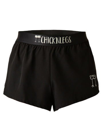 Chicknlegs men's 2 in split running shorts in the black design, made for runners, as a ghost image.