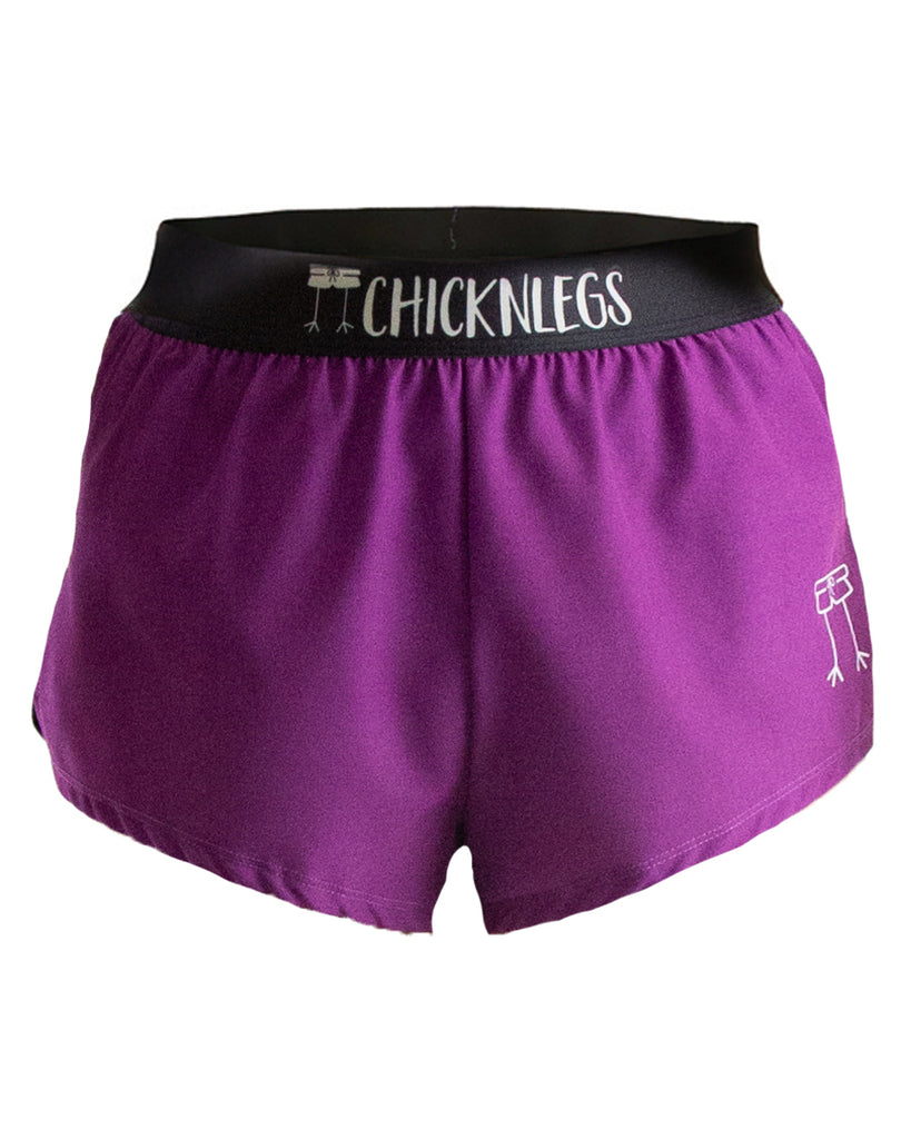 ChicknLegs men's 2 in split running shorts in the solid deep purple color as a ghost image.