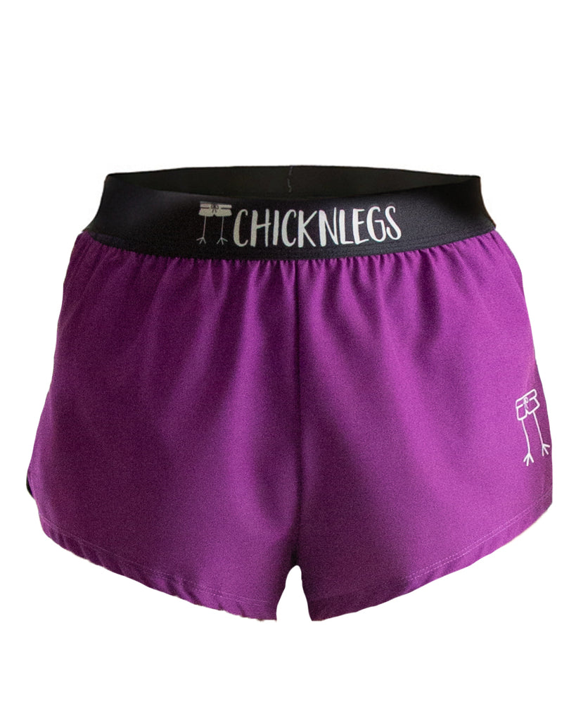 ChicknLegs men's 2 in split running shorts in the solid deep purple color as a ghost image.