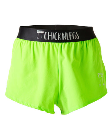 These shorts are from Chicknlegs as the neon green design, as a ghost image. The shorts are the men's 2 in split running shorts.