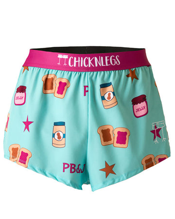 These shorts are from Chicknlegs that are the men's 2 in split running shorts as the pb&j design, as a ghost image. They are made for runners.