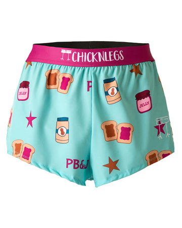 These shorts are from Chicknlegs that are the men's 2 in split running shorts as the pb&j design, as a ghost image. They are made for runners.