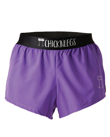 These shorts are the Chicknlegs men's 2 in split running shorts in the purple design, as a ghost image. These runners love purple.