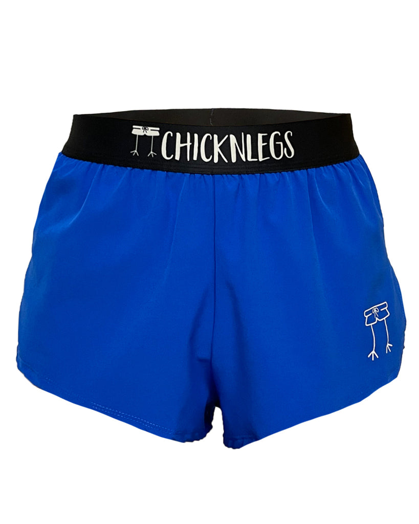 These shorts are from Chicknlegs in the men's 2 in split running shorts in the royal blue design, as a ghost image. These shorts are made for runners in a nice blue solid color.