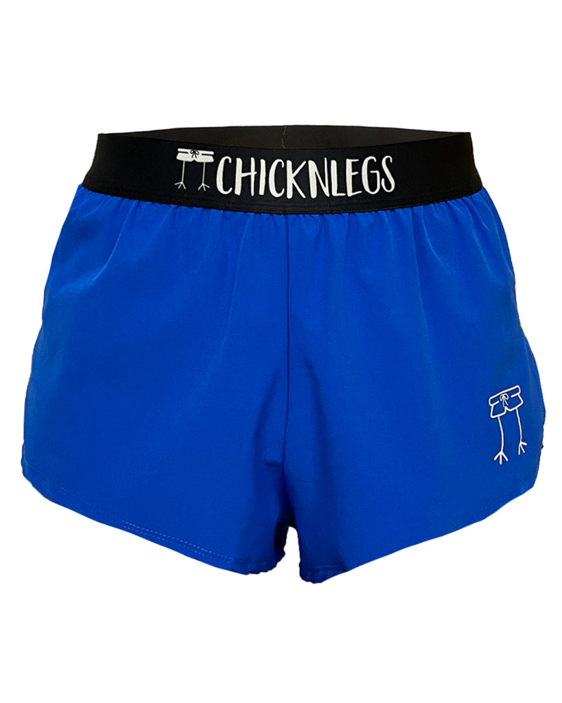 These shorts are from Chicknlegs in the men's 2 in split running shorts in the royal blue design, as a ghost image. These shorts are made for runners in a nice blue solid color.