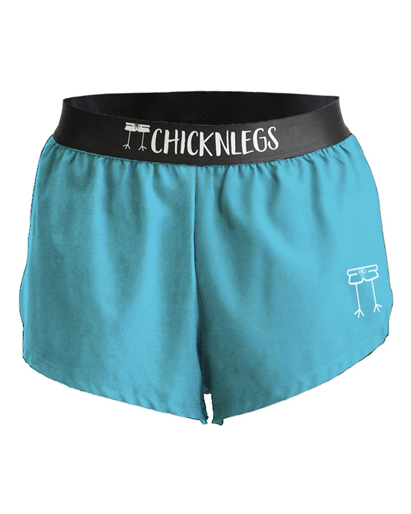 A ghost image is shown of the Sky Blue Men's 2 in split running shorts from ChicknLegs