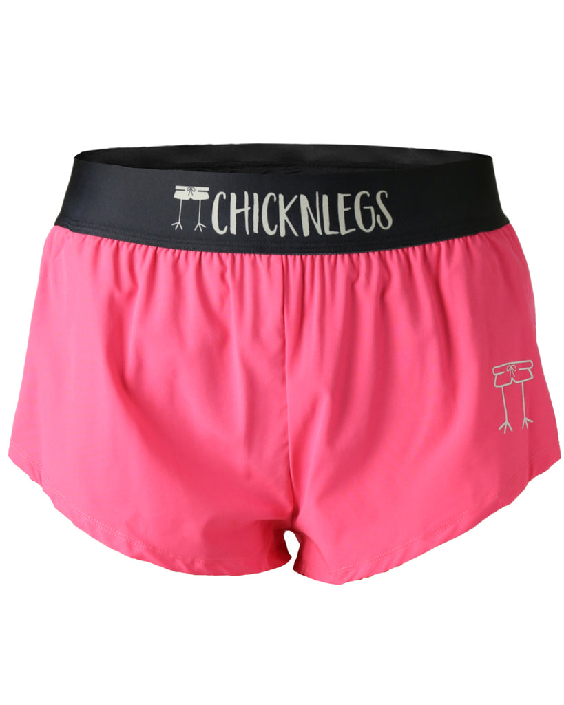 Chicknlegs women's 1.5 in split running shorts in the neon pink design, as a ghost image.