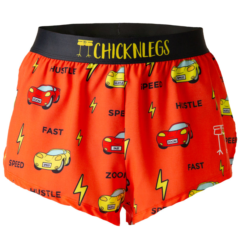 Ghost image of Chicknlegs men's 2 inch split running shorts in the cars design