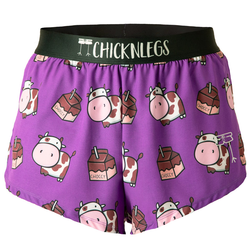 Ghost image of Chicknlegs men's 2 inch split running shorts in the Choccy Cows design