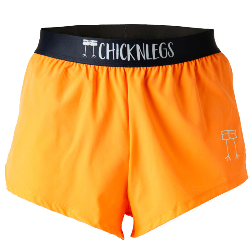 Ghost image of Chicknlegs men's 2 inch split running shorts in the neon orange design