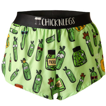 Ghost image of Chicknlegs men's 2 inch split running shorts in the pickles design