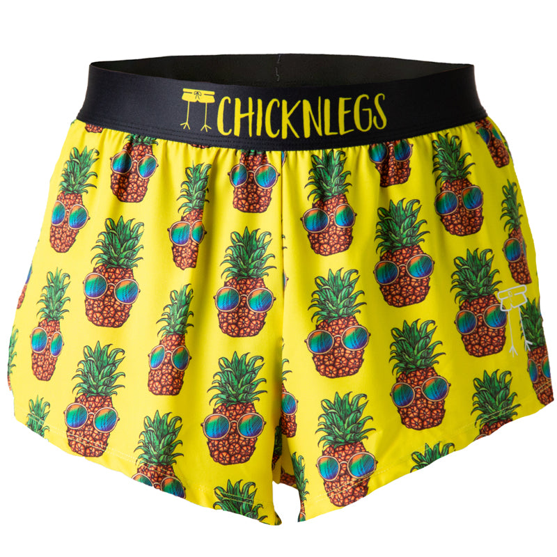 Ghost image of Chicknlegs men's 2 inch split running shorts in the pineapple express design