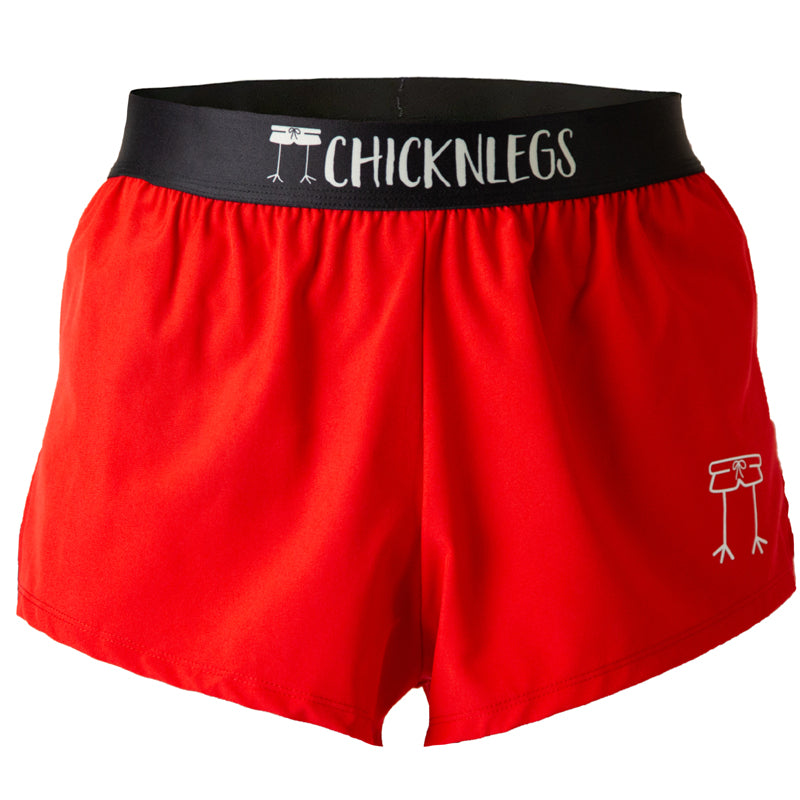 Ghost image of Chicknlegs men's 2 inch split running shorts in the red design