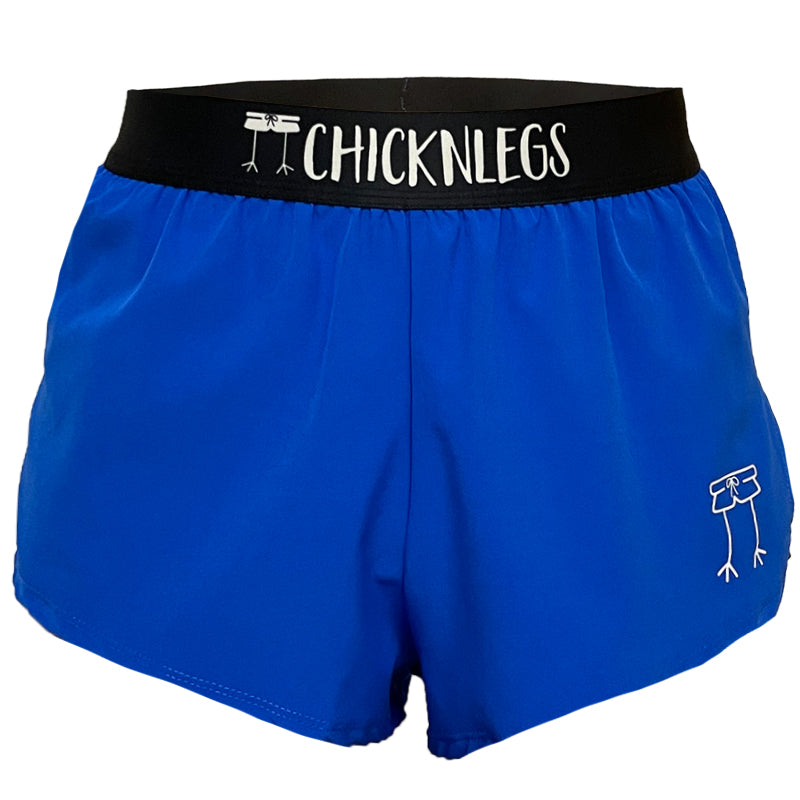 Ghost image is shown of Chicknlegs men's 2 inch split running shorts in the royal blue design.