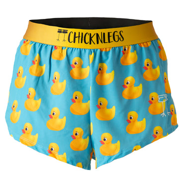 Ghost image of Chicknlegs men's 2 inch split running shorts in the rubber ducky design