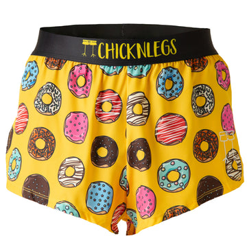 Ghost image of Chicknlegs men's 2 inch split running shorts in the salty donuts  design