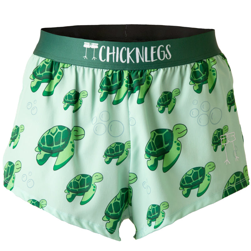 Ghost image of Chicknlegs men's 2 inch split running shorts in the sea turtles design