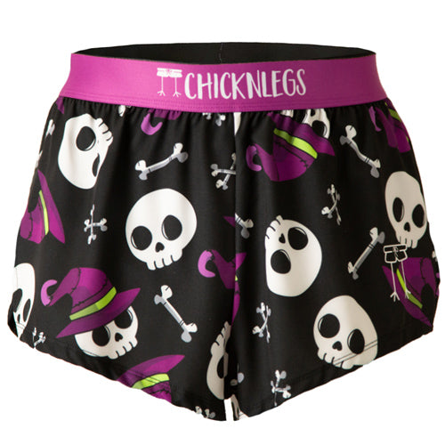 Ghost image of the ChicknLegs men's Skulls 2 inch split running shorts.