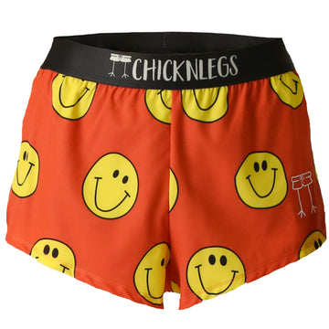 Ghost image of Chicknlegs men's 2 inch split running shorts in the smiley design