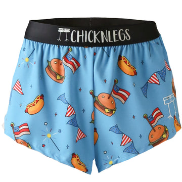 Ghost image of Chicknlegs men's 2 inch split running shorts in the USA cookout design