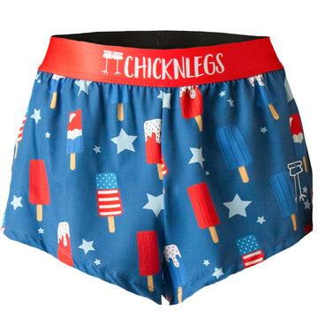 Ghost image of Chicknlegs men's 2 inch split running shorts in the USA Popsicles design