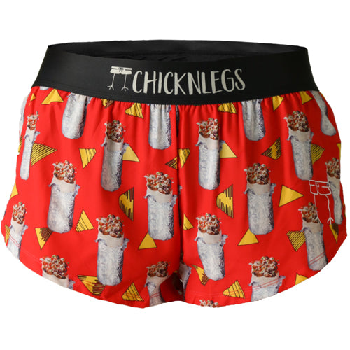 Closeup product shot of the women's burritos 1.5 inch split running shorts from ChicknLegs.