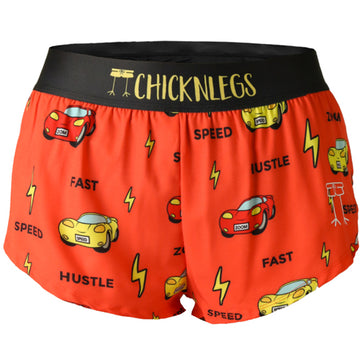 Closeup product shot of the women's cars 1.5 inch split running shorts from ChicknLegs.