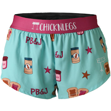 Closeup product shot of the women's pb&j 1.5 inch split running shorts from ChicknLegs.