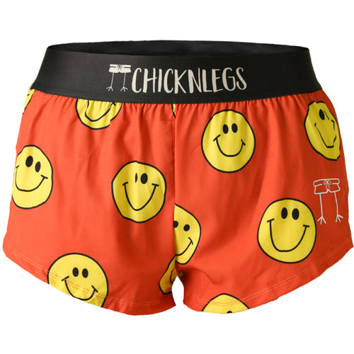 Closeup product shot of the women's smiley 1.5 inch split running shorts from ChicknLegs.