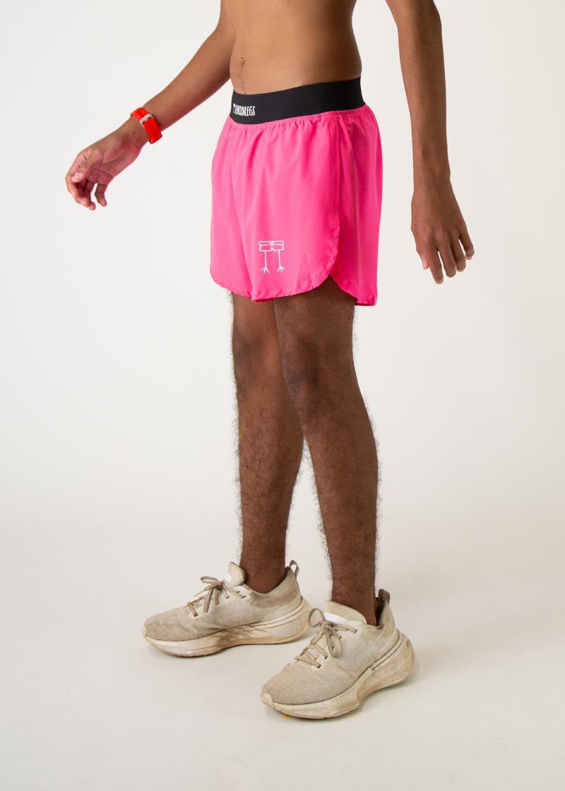 Men s Neon Pink 4 Half Split Shorts ChicknLegs