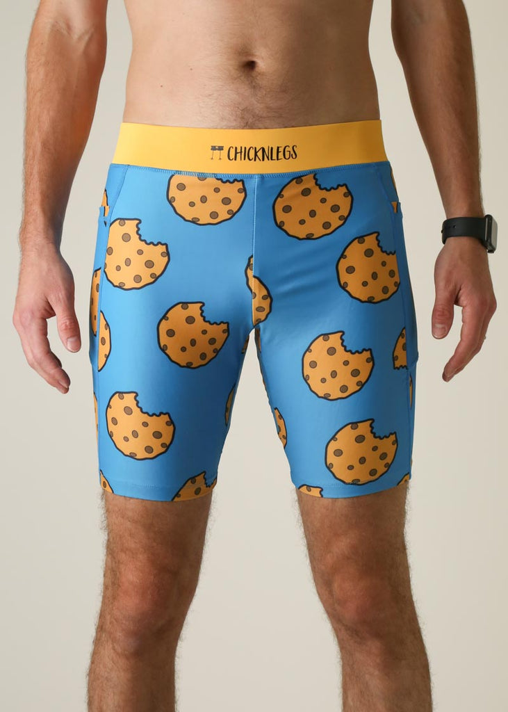 Chicknlegs Mens 8 inch half tights with pocket cookies front view