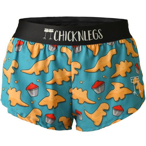 ChicknLegs women's 1.5 inch dino nuggets split running shorts.