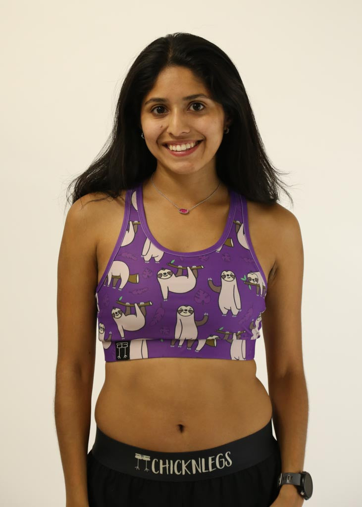 Front view of the sloths OG running sports bra from ChicknLegs.