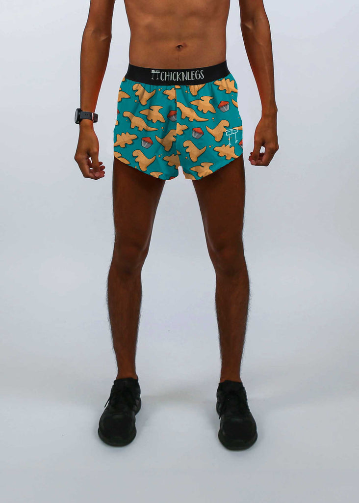 chicknlegs mens 2 inch split shorts dino nuggets front