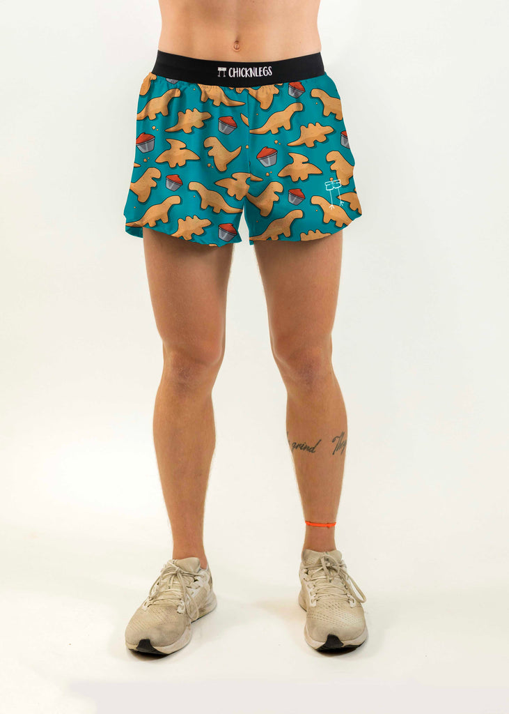 chicknlegs mens 4 inch split shorts dino nuggets front