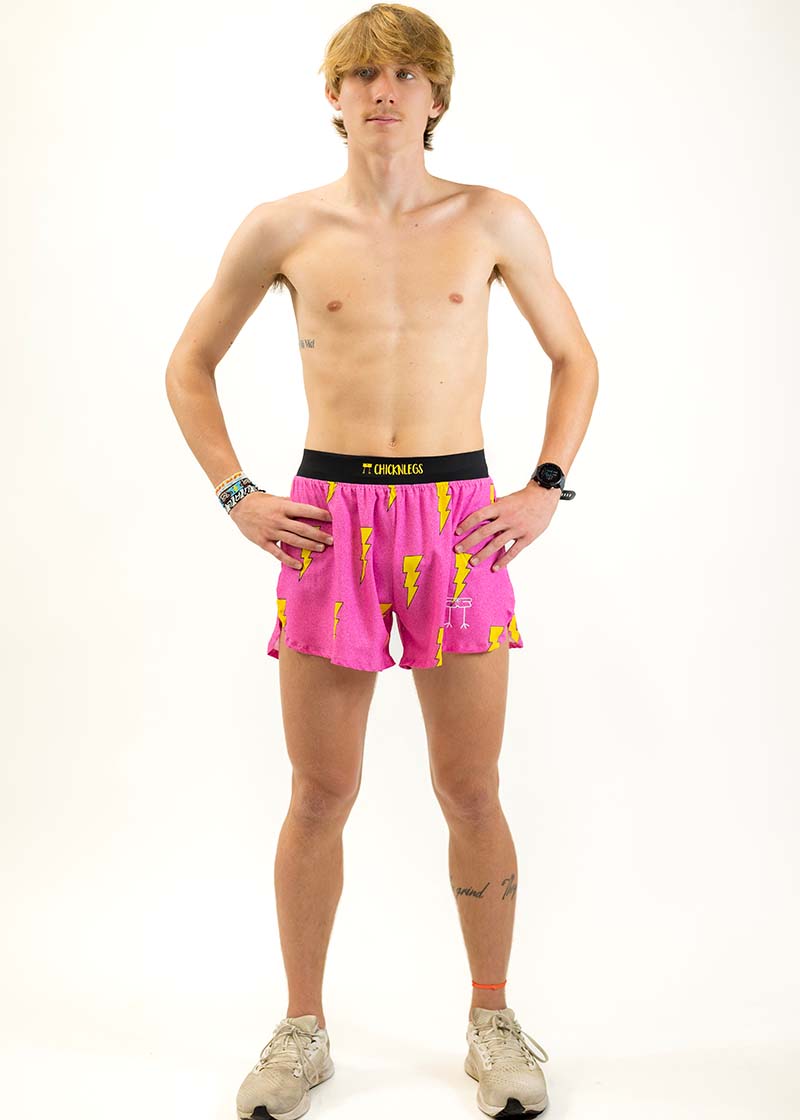 ChicknLegs Men's Hot Pink Bolts 4 Half Split Shorts M